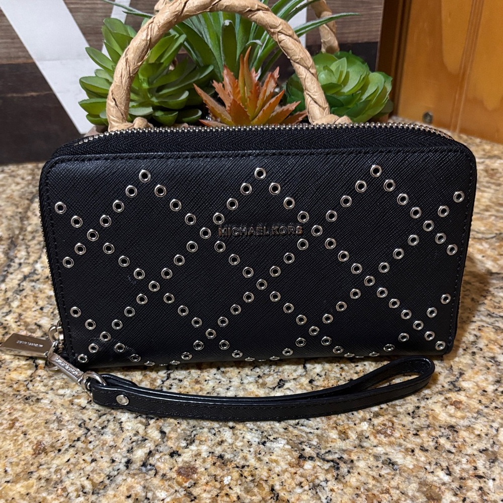 Michael Kors Black Studded Wallet/Wristlet